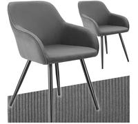 Chaises - TECTAKE - Lot de 2 fauteuils de salle à manger MARYLIN en velours côtelé avec pieds en acier noir - Gris/Noir