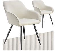 Chaises - TECTAKE - Lot de 2 fauteuils de salle à manger MARYLIN en velours côtelé avec pieds en acier noir - Crème/Noir