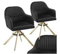 Chaises - TECTAKE - Lot de 2 fauteuils LONA pivotants à 360° avec rembourrage épais et dossier arrondi 56 x 59 x 81 cm - Noir/Or