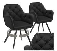 Chaises - TECTAKE - Lot de 2 fauteuils LUCIA pivotants à 180° rembourré en velours motif matelassé 58 x 58 x 87 cm - Noir