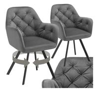 Chaises - TECTAKE - Lot de 2 fauteuils LUCIA pivotants à 180° rembourré en velours motif matelassé 58 x 58 x 87 cm - Gris