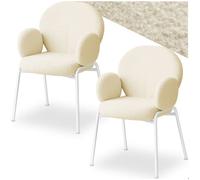 Chaises - TECTAKE - Lot de 2 fauteuils SCANDI rembourrés avec accoudoirs et tissu bouclette pieds solides en acier - Crème