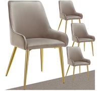 Chaise - TECTAKE - Lot de 4 fauteuils AVANE aspect velours rembourré au style scandinave ergonomique, 52 x 61 x 89 cm - Taupe