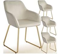 Chaises - TECTAKE - Lot de 4 fauteuils de salle à manger JEANNE aspect velours rembourré 57 x 61 x 85,5 cm - Crème/Or