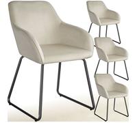 Chaises - TECTAKE - Lot de 4 fauteuils de salle à manger JEANNE aspect velours rembourré 57 x 61 x 85,5 cm - Crème/Noir