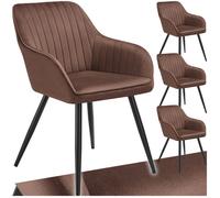 Chaises - TECTAKE - Lot de 4 fauteuils de salle à manger MARYLIN aspect velours avec pieds en acier noir - Brun