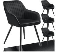 Chaises - TECTAKE - Lot de 4 fauteuils de salle à manger MARYLIN aspect velours avec pieds en acier noir - Noir