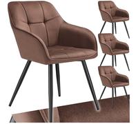 Chaises - TECTAKE - Lot de 4 fauteuils de salle à manger MARYLIN aspect velours et matelassé avec pieds en acier noir - Brun/Noir