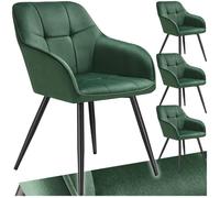 Chaises - TECTAKE - Lot de 4 fauteuils de salle à manger MARYLIN aspect velours et matelassé pieds en acier noir - Vert Foncé/Noir