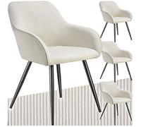 Chaises - TECTAKE - Lot de 4 fauteuils de salle à manger MARYLIN en velours côtelé avec pieds en acier noir - Crème/Noir