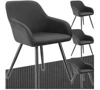Chaises - TECTAKE - Lot de 4 fauteuils de salle à manger MARYLIN en velours côtelé avec pieds en acier noir - Anthracite/Noir