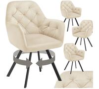 Chaises - TECTAKE - Lot de 4 fauteuils LUCIA pivotants à 180° rembourré en velours motif matelassé 58 x 58 x 87 cm - Crème