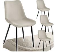 Chaises - TECTAKE - Lot de 4 fauteuils MONROE rembourrés aspect velours assise ergonomique et pieds en acier noir - Crème