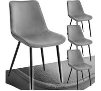 Chaise - TECTAKE - Lot de 4 fauteuils MONROE aspect velours et ergonomique, pieds en acier noir, 48 x 59 x 82,5 cm - Gris