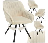 Chaises - TECTAKE - Lot de 4 fauteuils pivotants à 360° SNUG avec accoudoirs velours rembourrés - Crème