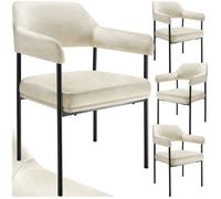 Chaises - TECTAKE - Lot de 4 fauteuils rembourrés DOÉ avec pieds en acier et dossier continu - Aspect velours blanc cassé