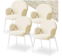 Chaises - TECTAKE - Lot de 4 fauteuils SCANDI rembourrés avec accoudoirs et tissu bouclette pieds solides en acier - Crème