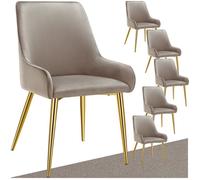 TecTake® Lot de 6 Chaises de Salle à Manger Modernes et Confortables, Chaise Velours Fauteuil Salon, Pieds en Acier Élégant avec Accoudoirs, Chaise pour Coiffeuse, Chambre, Coiffeuse