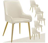 Chaises - TECTAKE - Lot de 6 chaises rembourrées AVANE aspect velours forme ergonomique et dossier haut - Beige