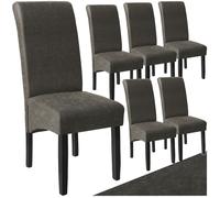 Chaises - TECTAKE - Lot de 6 fauteuils de salle à manger aspect cuir avec revêtement synthétique et forme ergonomique - Gris marbré