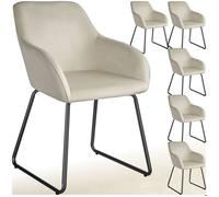 Chaises - TECTAKE - Lot de 6 fauteuils de salle à manger JEANNE aspect velours rembourré 57 x 61 x 85,5 cm - Crème/Noir