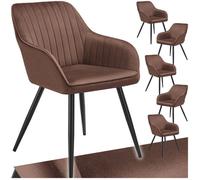 Chaises - TECTAKE - Lot de 6 fauteuils de salle à manger MARYLIN aspect velours avec pieds en acier noir - Brun