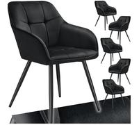 Chaises - TECTAKE - Lot de 6 fauteuils de salle à manger MARYLIN aspect velours et matelassé avec pieds en acier noir - Noir