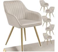 Chaises - TECTAKE - Lot de 6 fauteuils de salle à manger MARYLIN aspect velours et matelassé avec pieds en acier doré - Taupe/Or