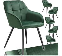Chaises - TECTAKE - Lot de 6 fauteuils de salle à manger MARYLIN aspect velours et matelassé pieds en acier noir - Vert Foncé/Noir