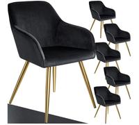 Chaises - TECTAKE - Lot de 6 fauteuils de salle à manger MARYLIN en velours avec pieds en acier doré - Noir/Doré