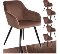 Chaises - TECTAKE - Lot de 6 fauteuils de salle à manger MARYLIN en velours avec pieds en acier noir - Brun/Noir