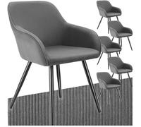 Chaises - TECTAKE - Lot de 6 fauteuils de salle à manger MARYLIN en velours côtelé avec pieds en acier noir - Gris/Noir