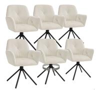 Chaises - TECTAKE - Lot de 6 fauteuils LENIA pivotants à 360° en velours rembourrés 56,5 x 54 x 86 cm - Crème/Noir