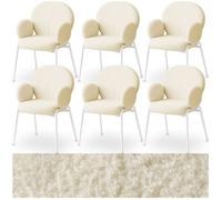 Chaises - TECTAKE - Lot de 6 fauteuils SCANDI rembourrés avec accoudoirs et tissu bouclette pieds solides en acier - Crème