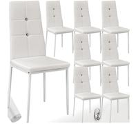 Chaises - TECTAKE - Lot de 8 chaises de salle à manger JULIEN avec strass et revêtement en cuir synthétique - Blanc