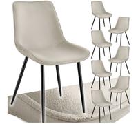 Chaises - TECTAKE - Lot de 8 fauteuils MONROE rembourrés aspect velours assise ergonomique et pieds en acier noir - Crème
