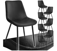 Chaises - TECTAKE - Lot de 8 fauteuils MONROE rembourrés aspect velours assise ergonomique et pieds en acier noir - Noir
