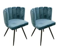 Chaises Velours Ariel - Paris Prix - Lot de 2 - Bleu Canard - Vintage - Intérieur - 120 kg