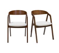 Chaises vintage empilables en bois teinté noyer et tissu effet laine bou blanc (lot de 2) LOVA