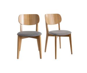 Chaises vintage en bois clair chêne et tissu gris clair (lot de 2) LUCIA