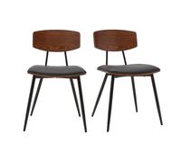 Chaises vintage en bois foncé noyer assises noires et métal noir (lot de 2) JOLINE