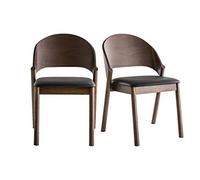 Chaises vintage en bois foncé noyer et assises noires (lot de 2) AVALON