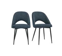 Chaises vintage en tissu effet velours texturé bleu foncé et métal noir (lot de 2) COSETTE
