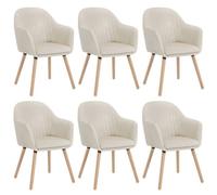 WOLTU Lot de 6 Chaises de Salle à Manger, Fauteuil en Velours, Rembourrée, avec Accoudoirs, Pieds en Bois Massif, pour Cuisine Salon Chambre, Crème Blanc.
