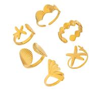 CHAKAE 6 Pièces Ajustements Des Anneaux De Joint Ouverts Set Étoiles De Mer Shell Des Conceptions D'étoiles Hot Day Beach Bielry Women Friend Sisters Allergy Résistant Allable Rings Empilable