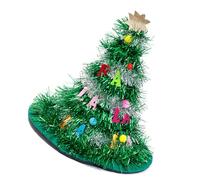 CHAKAE Chapeau de Noël créatif en forme d'arbre de Noël avec guirlandes scintillantes et étoile décorée d'un chapeau de Père Noël pour adultes hommes et femmes Arbre de Noël