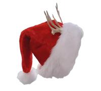 CHAKAE Chapeaux de Père Noël traditionnels avec bordure en peluche Corne de cerf Cloches Chapeaux de Noël pour temps froid pour fêtes de fin d'année, accessoire de Noël