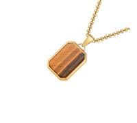 CHAKAE Collier moderne avec pendentif géométrique en acier inoxydable pour homme avec pierres naturelles rectangulaires, accessoire pour collier géométrique quotidien en acier inoxydable, taille