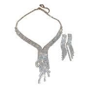 CHAKAE Ensemble collier et boucles d'oreilles en strass - Accessoire de mariage tendance - Bijoux élégants pour fêtes - Collier et boucles d'oreilles en strass, taille unique, Comme décrit, Comme
