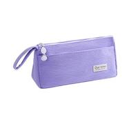CHAKAE Grande trousse à crayons double couche en velours côtelé 2 compartiments pour étudiant garçon fille école sac en tissu, violet